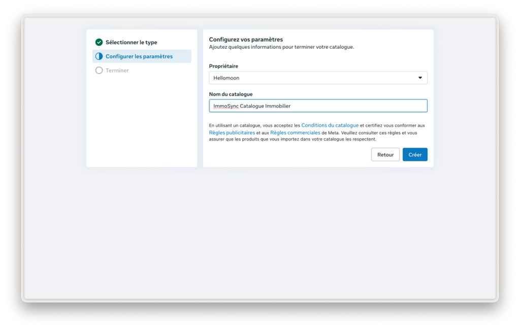 Screenshot : création catalogue