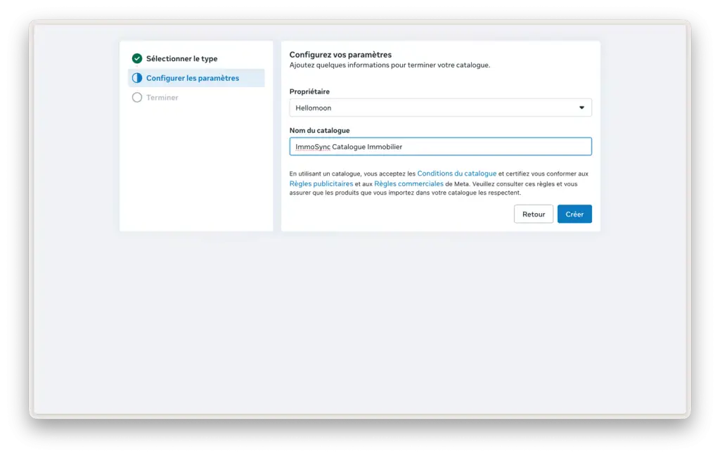 Screenshot : création catalogue