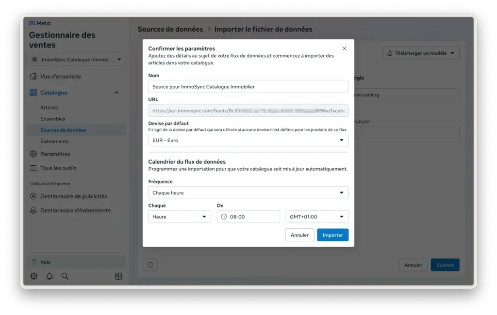 Screenshot : configuration import
